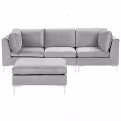 Modular Sofa EVJA Velvet Grey with Ottoman 3 Seater