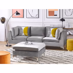 Modular Sofa EVJA Velvet Grey with Ottoman 3 Seater