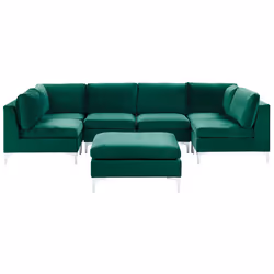 Modular U-Shape Sofa EVJA Velvet Green with Ottoman 6 Seater