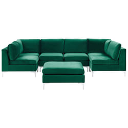 Modular U-Shape Sofa EVJA Velvet Green with Ottoman 6 Seater