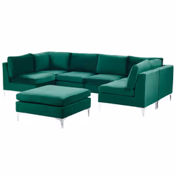 Modular U-Shape Sofa EVJA Velvet Green with Ottoman 6 Seater