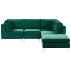 Modular Corner Sofa EVJA Velvet Green with Ottoman 4 Seater Left Hand