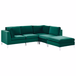 Modular Corner Sofa EVJA Velvet Green with Ottoman 4 Seater Left Hand