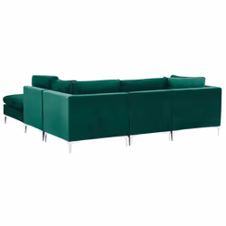 Modular Corner Sofa EVJA Velvet Green with Ottoman 4 Seater Left Hand