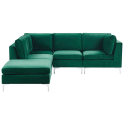 Modular Corner Sofa EVJA Velvet Green with Ottoman 4 Seater Right Hand