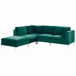 Modular Corner Sofa EVJA Velvet Green with Ottoman 4 Seater Right Hand