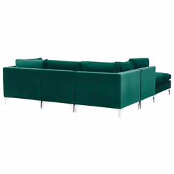 Modular Corner Sofa EVJA Velvet Green with Ottoman 4 Seater Right Hand