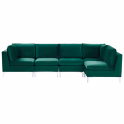 Modular Corner Sofa EVJA Velvet Green 5 Seater Left Hand