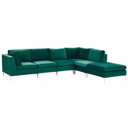 Modular Corner Sofa EVJA Velvet Green with Ottoman 5 Seater Left Hand