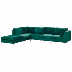 Modular Corner Sofa EVJA Velvet Green with Ottoman 5 Seater Right Hand