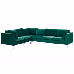 Modular Corner Sofa EVJA Velvet Green 6 Seater Right Hand