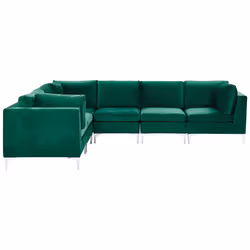 Modular Corner Sofa EVJA Velvet Green 6 Seater Right Hand