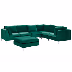 Modular Corner Sofa EVJA Velvet Green with Ottoman 6 Seater Left Hand