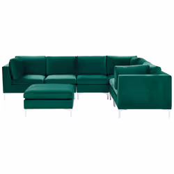 Modular Corner Sofa EVJA Velvet Green with Ottoman 6 Seater Left Hand