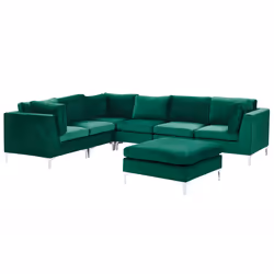 Modular Corner Sofa EVJA Velvet Green with Ottoman 6 Seater Right Hand