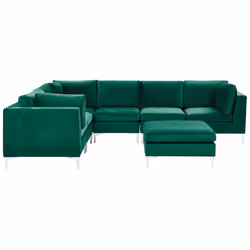 Modular Corner Sofa EVJA Velvet Green with Ottoman 6 Seater Right Hand