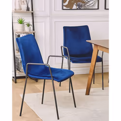 Set of 2 Dining Chairs JEFFERSON Velvet Dark Blue