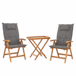 Bistro Set with Cushions Folding JAVA Wood Graphite Grey