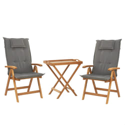 Bistro Set with Cushions Folding JAVA Wood Graphite Grey