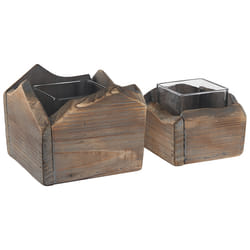 Set of 2 Candle Holders PLATEROS Wood 15/12 cm Dark Brown