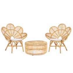 Bistro Set with Cushions FLORENTINE / LIMNI Rattan Beige