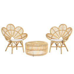 Bistro Set with Cushions FLORENTINE / LIMNI Rattan Beige