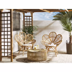 Bistro Set with Cushions FLORENTINE / LIMNI Rattan Beige
