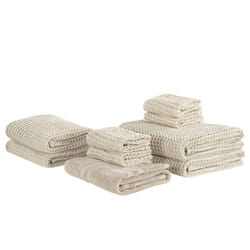 Set of 9 Cotton Towels Beige AREORA