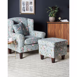 Wingback Chair HAMAR with Footstool Fabric Green