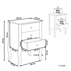3 Drawer Bedside Table LANE White