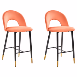 Set of 2 Bar Chairs FALTON Velvet Coral