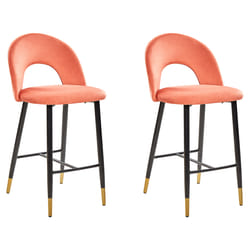 Set of 2 Bar Chairs FALTON Velvet Coral