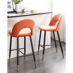Set of 2 Bar Chairs FALTON Velvet Coral - Additional view 4