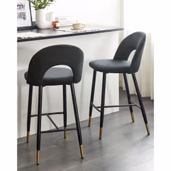 Set of 2 Bar Chairs FALTON Velvet Black - Additional view 5