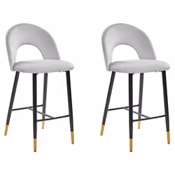 Set of 2 Bar Chairs FALTON Velvet Grey
