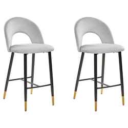 Set of 2 Bar Chairs FALTON Velvet Grey