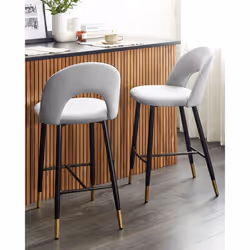 Set of 2 Bar Chairs FALTON Velvet Grey