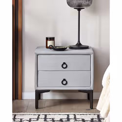 2 Drawer Bedside Table SEZANNE Velvet Light Grey - Additional view 3