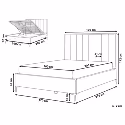 Ottoman Bed Velvet SEZANNE 160 x 200 cm (EU King Size) Light Grey