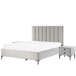 Bedroom Set Velvet SEZANNE 160 x 200 cm (EU King Size) Light Grey
