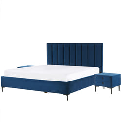 Bedroom Set Velvet SEZANNE 180 x 200 cm (EU Super King) Navy Blue