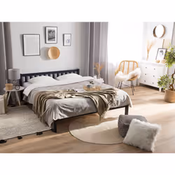Bed Pine Wood FLORAC 140 x 200 cm (EU Double) Navy Blue