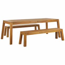 Garden Dining Set with Benches 6 Seater LIVORNO Acacia Wood Brown