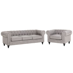 Living Room Set CHESTERFIELD Fabric Light Grey 4 Seater