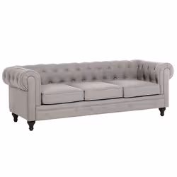 Living Room Set CHESTERFIELD Fabric Light Grey 4 Seater