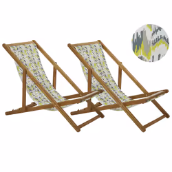 Set of 2 Folding Deck Chairs ANZIO with Replacement Fabrics Abstract Motif Acacia Wood Light Brown