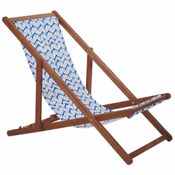 Set of 2 Folding Deck Chairs ANZIO with Replacement Fabrics Abstract Motif Acacia Wood Dark Brown