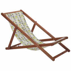 Set of 2 Folding Deck Chairs ANZIO with Replacement Fabrics Abstract Motif Acacia Wood Dark Brown
