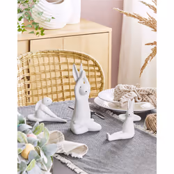 Set of 3 Figurines Hare BREST Ceramic White