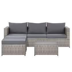 Garden Corner Sofa with Table 5 Seater SABBIA Left Hand Modular PE Rattan Light Grey